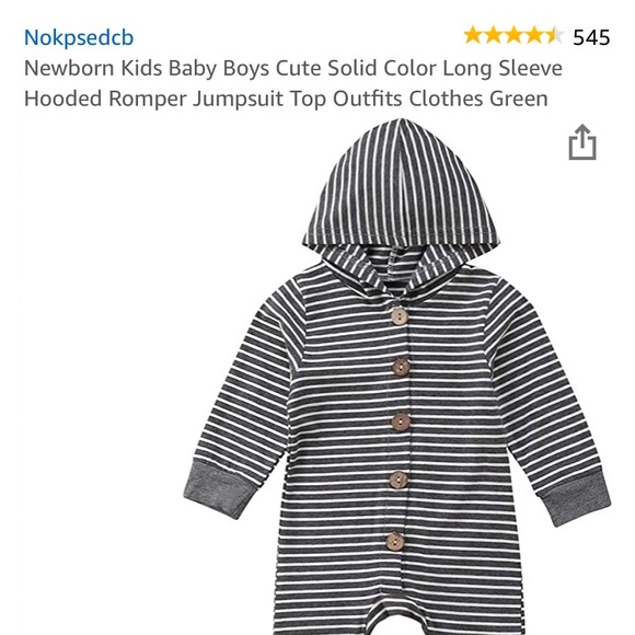 Grey white striped hooded onesie - Picture 3 of 3